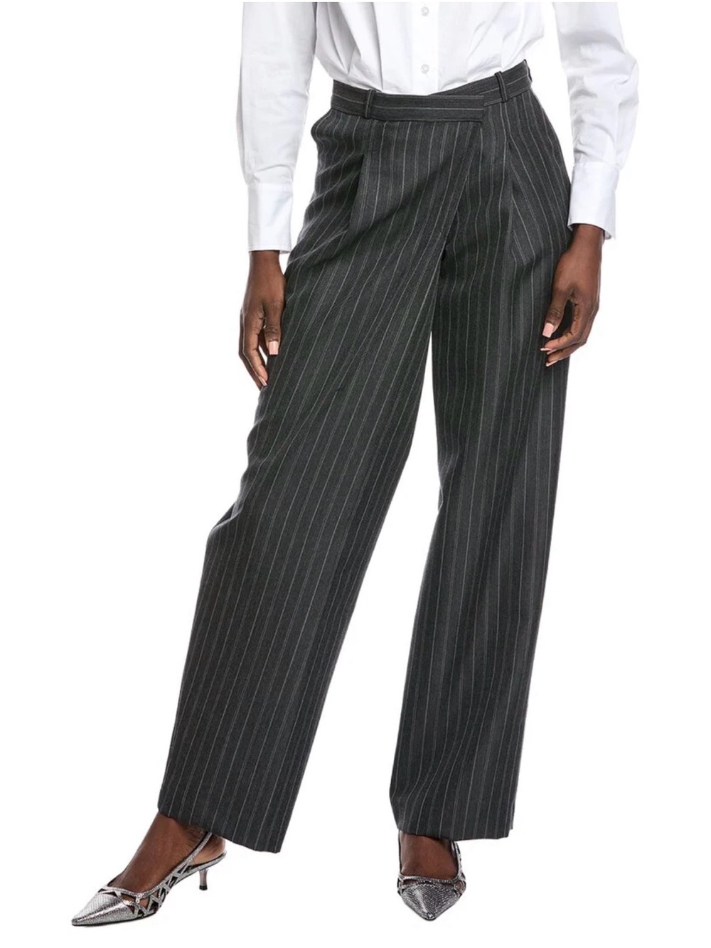 SIMKHAI Taylor Overlap Wide Leg Wool Pinstripe Tailored Trouser NWT 8